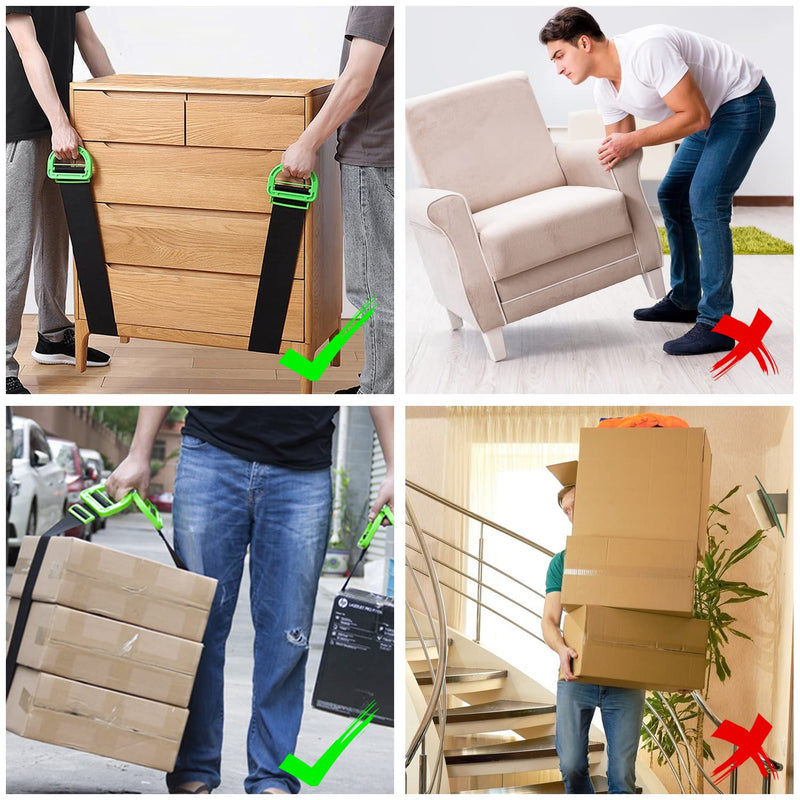  [AUSTRALIA] - Adjustable Lifting Moving Straps 2 Pack Lifting Straps for Moving Furniture, Boxes, Mattress, Heavy Objects, Widen Handle Lifting Belts with Non-Slip Gloves Supports Up to 600lbs