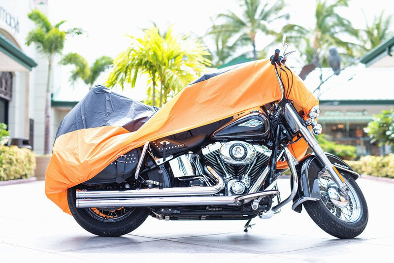 [AUSTRALIA] - XYZCTEM All Season Black&Orange Waterproof Sun Motorcycle cover,Fits up to 108" Harley Davison,Honda,Suzuki,Kawasaki,Yamaha and More (XX Large)
