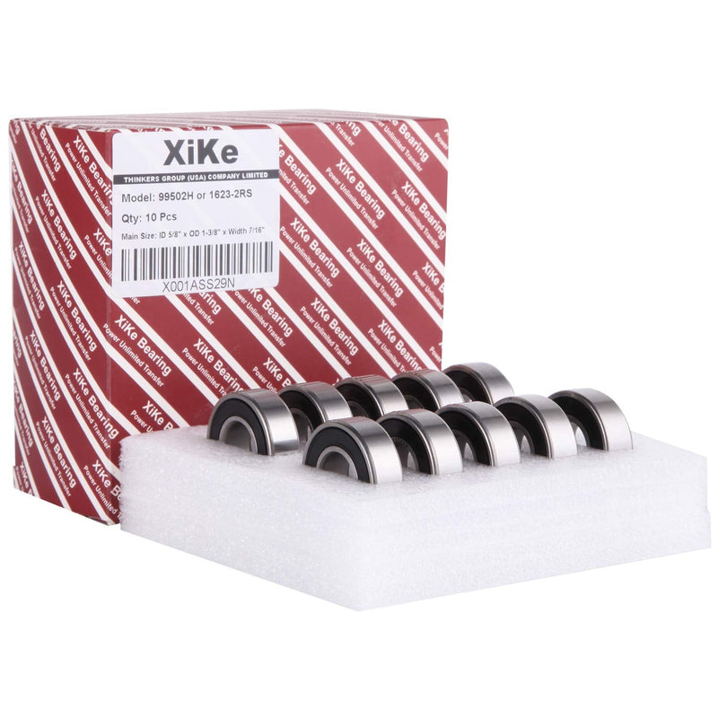  [AUSTRALIA] - XIKE 10 Pack 99502H or 1623-2RS Bearings 5/8" x 1-3/8" x 7/16" Inch, Stable Performance and Cost-Effective, Double Seal and Pre-Lubricated, Deep Groove Ball Bearings.