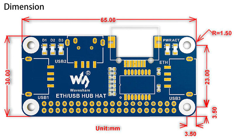  [AUSTRALIA] - Ethernet/USB HUB HAT Expansion Board for Raspberry Pi 4B/3B+/3B/2B/Zero/Zero W/Zero WH,with RJ45 10/100M Ethernet Port (Based on RTL8152B Chip) and Three USB Ports,Compatible with USB2.0/1.1