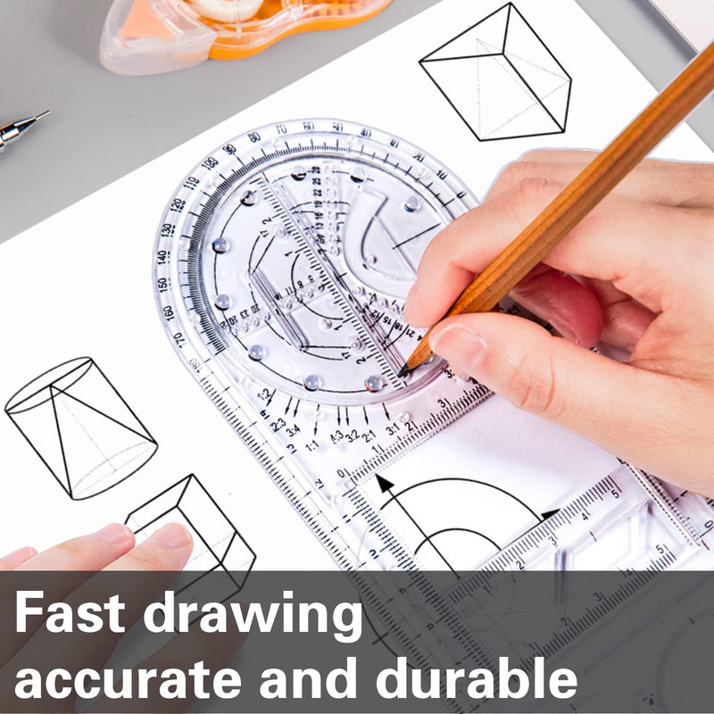  [AUSTRALIA] - 2 Pack Multifunctional Geometric Ruler, Newly Upgraded Rotatable Round Complex Pattern Quick Measuring Tool Drawing Template Rulers Set for Students Studying, Office, Designing, Building