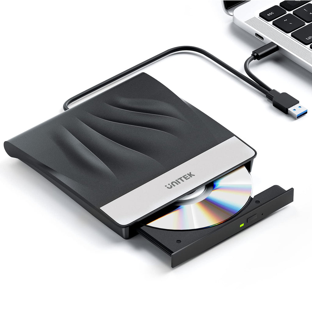  [AUSTRALIA] - Unitek External CD/DVD Drive for Laptop with USB 3.0 and Type-C, Portable DVD Player, Optical CD Burner Writer Reader for Laptop Desktop PC Windows 11/10/8/7, Mac Pro/Air MacBook, Linux