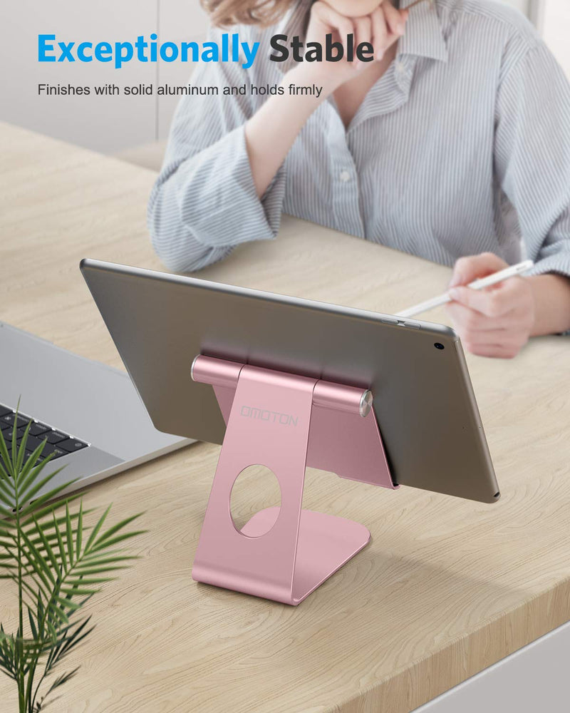  [AUSTRALIA] - Tablet Stand Holder Adjustable, OMOTON T1 iPad Stand, Desktop Aluminum Tablet Dock Cradle Compatible with iPad Air 4/Mini, New iPad 10.2/9.7, iPad Pro 11/12.9, Samsung, Nintendo and More, Rose Gold