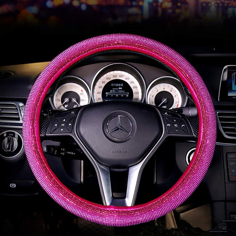  [AUSTRALIA] - KAFEEK for Women Girls Diamond Leather Steering Wheel Cover with Bling Bling Crystal Rhinestones, Universal 15 inch Anti-Slip,Charm Red Diamond