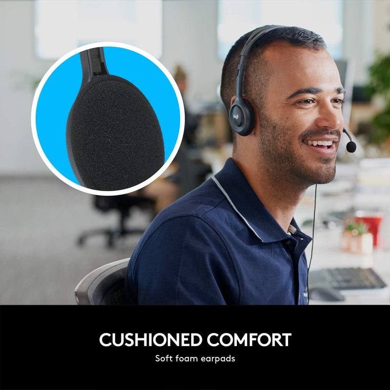  [AUSTRALIA] - Logitech H111 Wired Headset, Stereo Headphones with Noise-Cancelling Microphone, 3.5 mm Audio Jack, PC/Mac/Laptop/Smartphone/Tablet - Black Foam Cushion