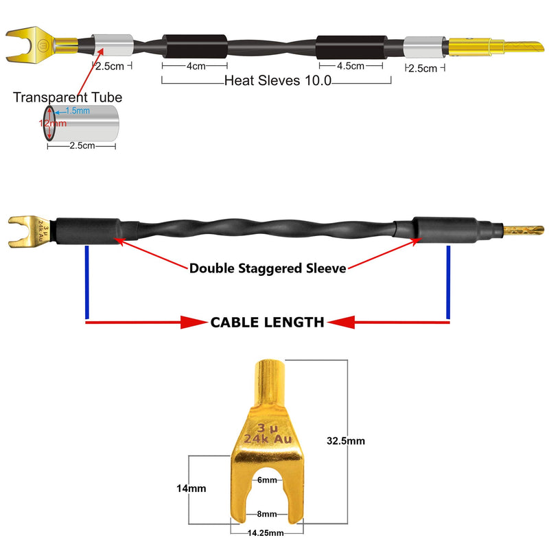  [AUSTRALIA] - 4 Units - 6 Inch - Canare 4S11 – Audiophile Grade - 11AWG - HiFi Speaker Jumper Cable Terminated with Gold Banana to Spade Connectors