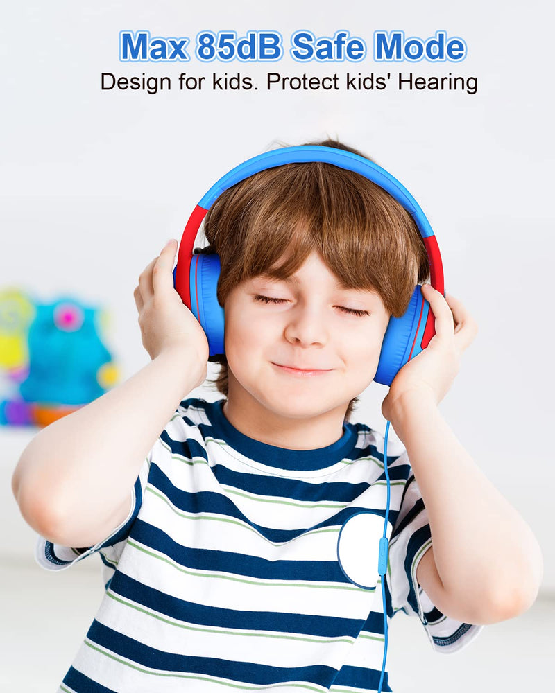  [AUSTRALIA] - Kids Headphones, Elecder S8 Wired Headphones for Kids with Microphone for Boys Girls, Adjustable 85dB/94dB Volume Limited, 3.5 mm Jack for School/Kindle/Smartphones/Tablet/Airplane Travel(Blue/Red) Blue/Red