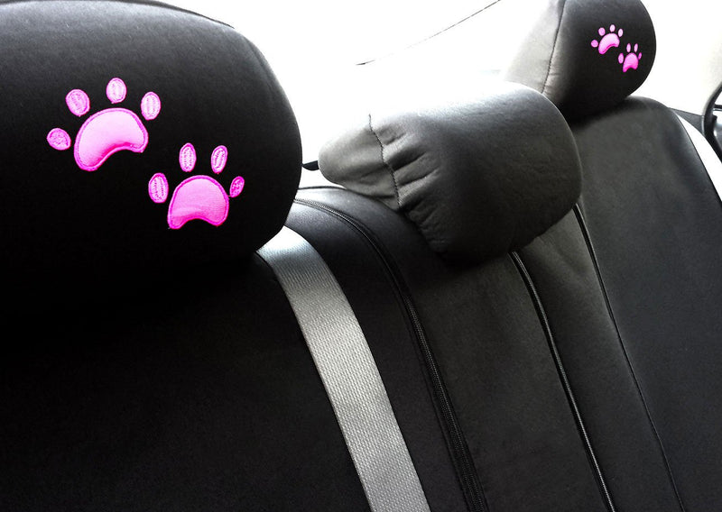 [AUSTRALIA] - Yupbizauto New Interchangeable Car Seat Headrest Covers Universal Fit for Cars Vans Trucks-Sold by a Pairs (Pink Paws) Pink Paws