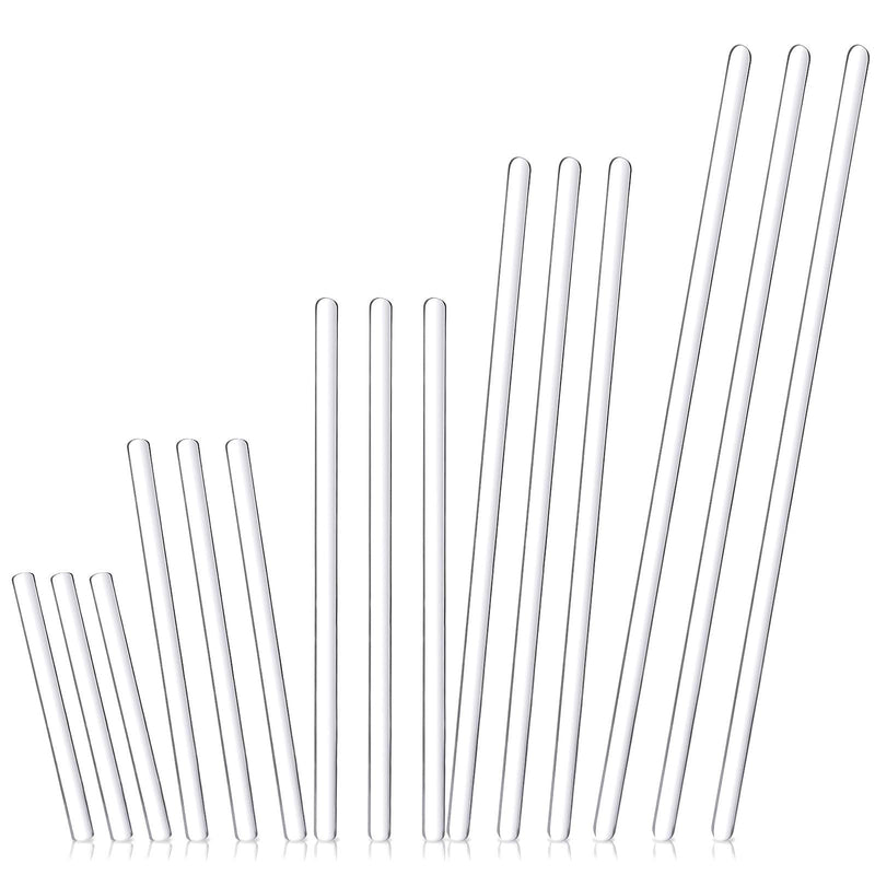  [AUSTRALIA] - 15 Pieces Glass Stirring Stick Smooth Stir Rod with Both Ends Round, 12/10/ 8/6/ 4/ Inch Glass Mixing Tools for Science, Lab, Kitchen, Experiment and Stir Hot Cold Beverages Cocktails Drinks