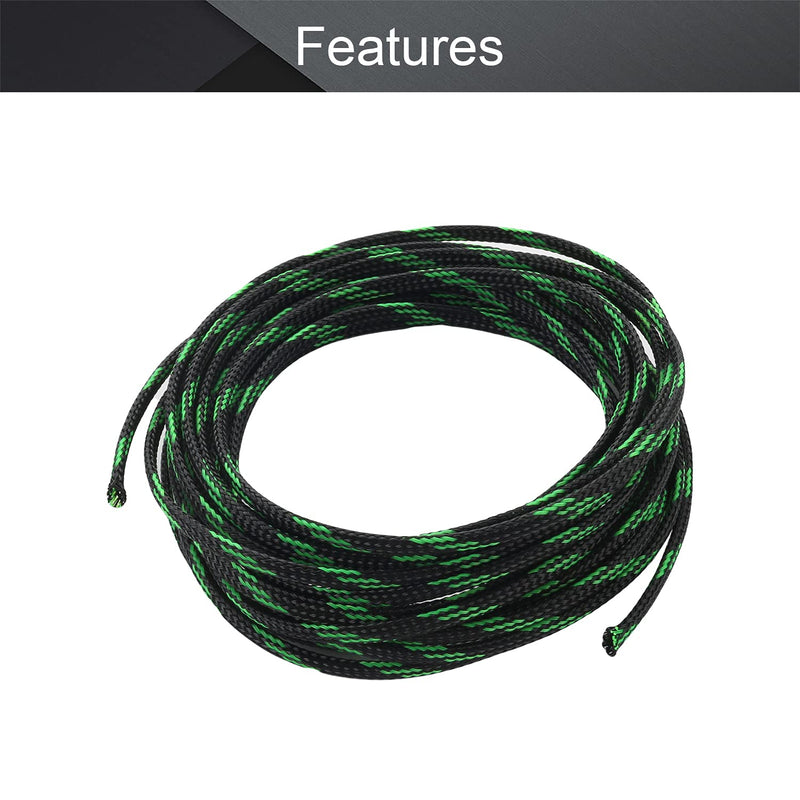  [AUSTRALIA] - Othmro 5m/16.4ft PET Expandable Braid Cable Sleeving Flexible Wire Mesh Sleeve Black Fluorescent Green 4mm*5m