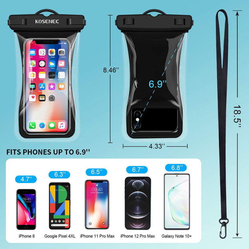  [AUSTRALIA] - Waterproof Phone Pouch, [2-Pack] Floating IPX8 Universal Cell Phone Waterproof Case Underwater Dry Bag with Lanyard Take Pictures Compatible with iPhone, Samsung and More Up to 6.9'' Black+Black