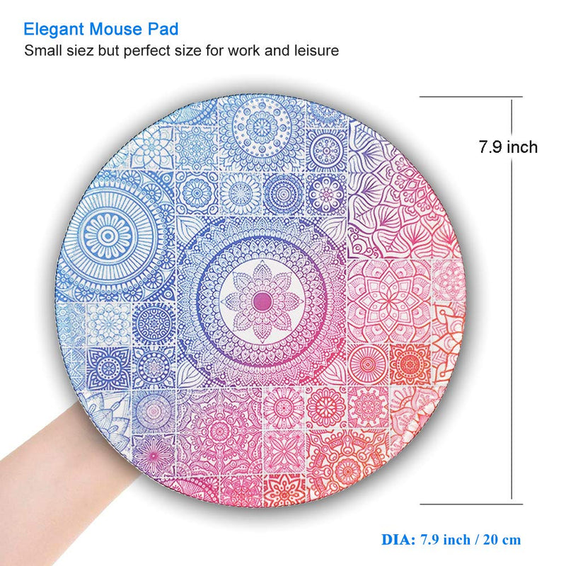BOSOBO Mouse Pad, Vintage Mandala Mouse Mat, Cute Round Mouse Mat with Design, Small Stitched Edge Non-Slip Rubber Circular Floral Mouse Pad Desk Accessories for Teen Girls and Women, 7.9 x 7.9 Inch - LeoForward Australia