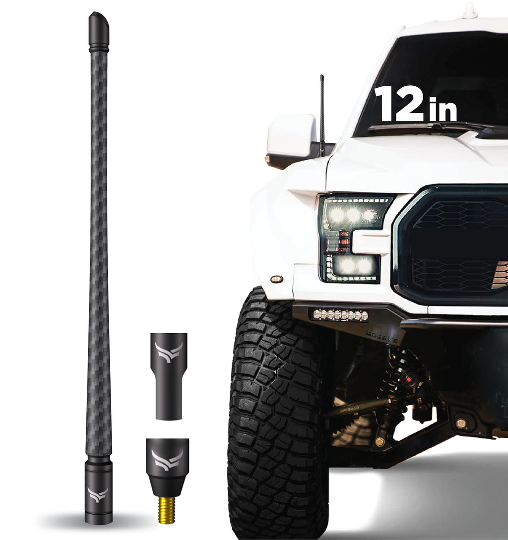  [AUSTRALIA] - EcoAuto Universal Radio Antenna for Trucks (12") - Compatible with Ford F-Series, Dodge Ram, Chevy Silverado, Jeep Wranglers & More - Ford F150 Accessories, Chevy Silverado & Jeep Wrangler Accessories Carbon Fiber 12 Inch Flexible