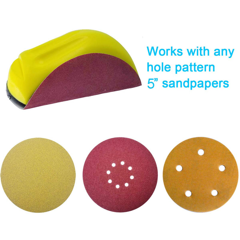  [AUSTRALIA] - Tockrop 2 Pack 5 Inch Hand Sanding Blocks Round and Mouse-Shaped for 5 Inch Hook and Loop discs Ideal For Wood Furniture Restoration Home Arts and Crafts