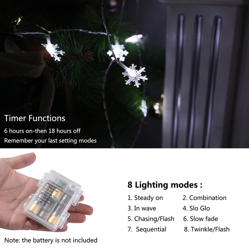  [AUSTRALIA] - Christmas Lights, 19.7 Ft 40 Led Fairy Lights Battery Operated 8 Modes 5 Sticking Hooks for Xmas Tree Bedroom Indoor Outdoor Christmas Decorations 19.7 FT - cold white
