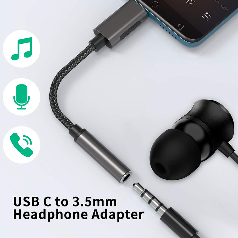 COOYA USB C to 3.5mm Audio Jack for Samsung S20 FE S21 5G OnePlus 8T Headphone Adapter USB C to Aux Dongle Stereo Earphone Connector for iPad Air 4 iPad Pro Google Pixel 5 Note 20 Ultra OnePlus 7T Pro Dark Grey - LeoForward Australia