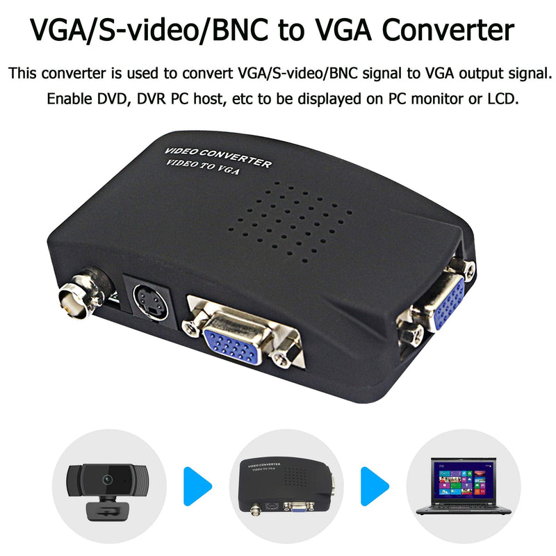  [AUSTRALIA] - XMSJSIY BNC to VGA, S Video VGA to VGA Converter CCTV Camera PC to TV Adapter BNC Input to VGA Input to VGA Output Laptop Computer Monitor Converter for DVR DVD Player Support PAL NTS