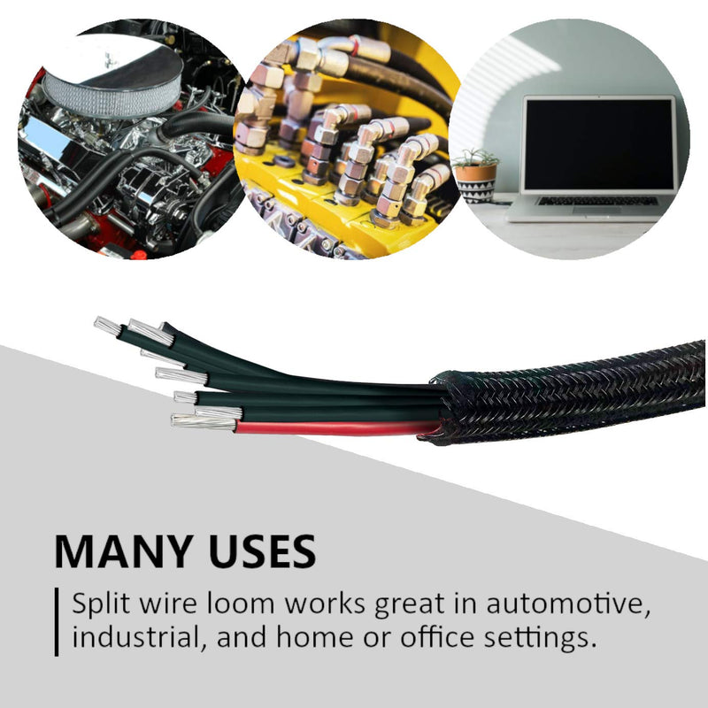  [AUSTRALIA] - MGI SpeedWare Braided Split-Sleeve Wire Loom for High-Temperature Automotive Harness and Home Cable Management 25 feet (1/4") 1/4" (25ft length)