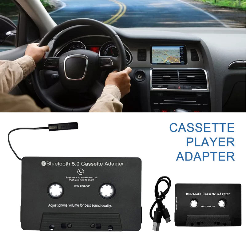  [AUSTRALIA] - Yuhoo Car Audio Bluetooth Cassette to Aux Receiver with Stereo Audio, Tape Desk Bluetooth 5.0 Auxilary Adapter, USB Charging Convert Car Answer Phone Cassette Adapter(Size:E0003)