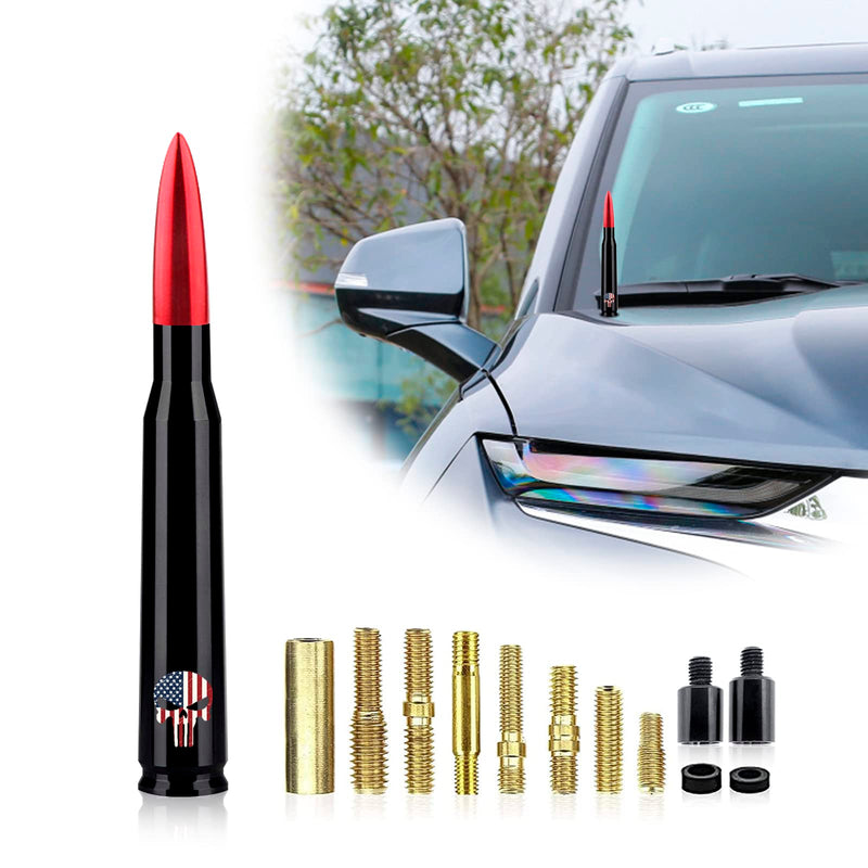  [AUSTRALIA] - Ajxn 1 PC Car Truck Bullet Antenna, Skull Design Short Antennas, Antenna Replacement Compatible with Ford F150 Wrangler Jeep Chevrolet (Red) Red