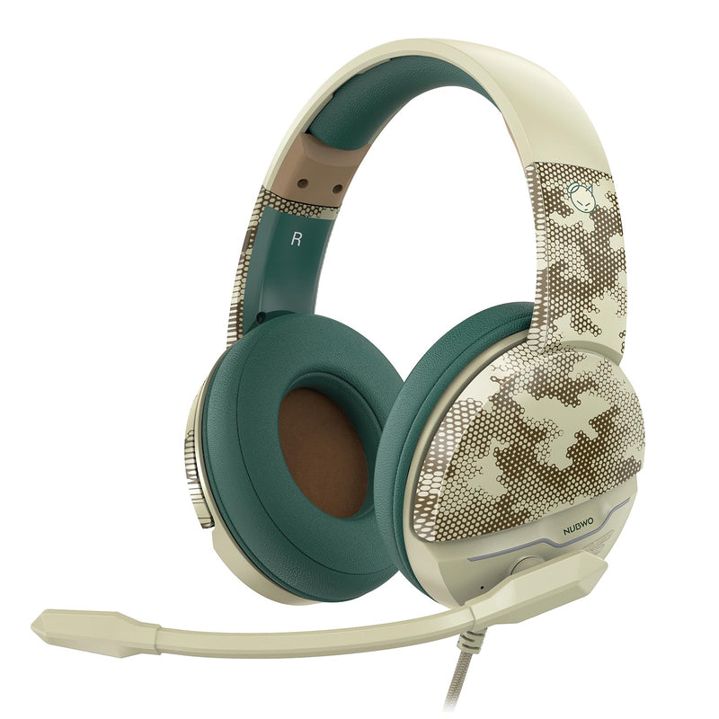 [AUSTRALIA] - NUBWO N8 Gaming Headset for PC, PS4, Xbox One, PS5 Headset with Mic, Bendable Cardioid Microphone, Soft Memory Earmuffs for Laptop - Desert Camouflage