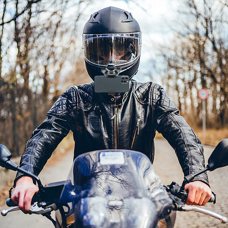  [AUSTRALIA] - Updated Motorcycle Helmet Chin Strap Mount with Phone Clip Compatible with iPhone 14/14Pro/14 Plus, iPhone 13/13 Pro, iPhone X/XS/XR, Samsung, LG, Pixel, Huawei, Xiaomi and More Original version