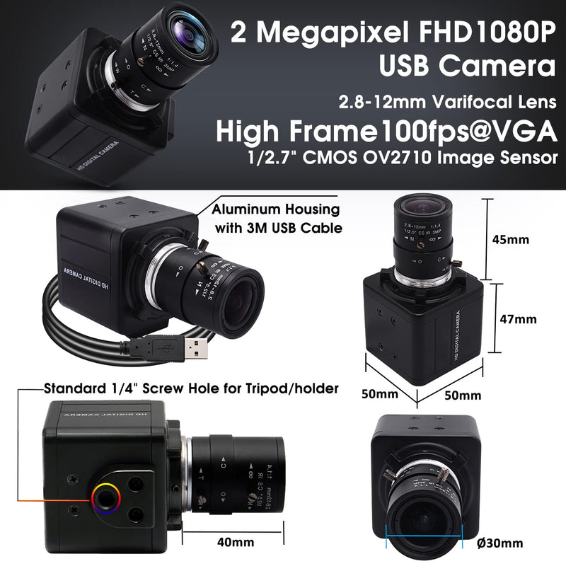  [AUSTRALIA] - SVPRO 2.8-12mm Manual Zoom Lens 1080P Full HD Webcam Wide Angle Portable PC Computer USB Camera for Streaming with CMOS OV2710 Sensor for Windows,Android,Linux, MAC OS,1/4 Inche Screw Mount 2.8-12mm Zoom Lens