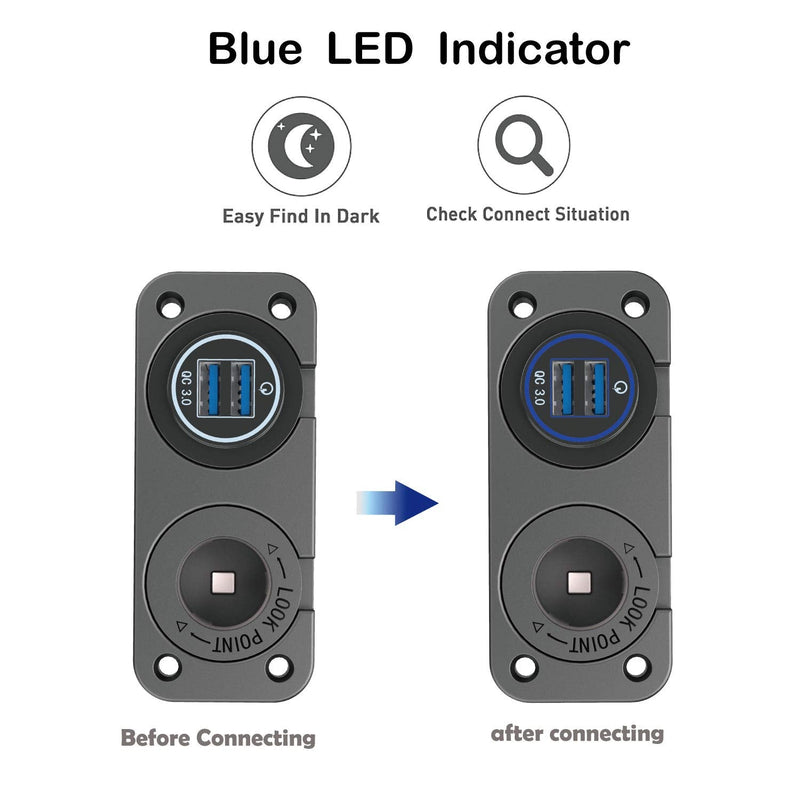  [AUSTRALIA] - QC 3.0 USB Outlet 12V Boat Marine Waterproof Cigarette Lighter Socket Splitter 12 Volt DC Power Charger Adapter DIY Kit with Blue LED Dual USB Ports for Rocker Switch Panel on Car RV Golf Cart ATV