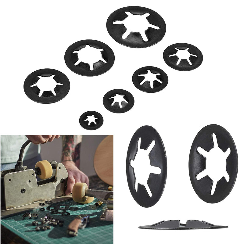  [AUSTRALIA] - HanTof 7 Sizes 320PCS Internal Tooth Starlock Washers,Quick Speed Locking Washers, Push On Retainers Clips,Push On Nut Fasteners Assortment Kit for Shaft and Stud,65Mn Spring Steel,Black Oxide Finish