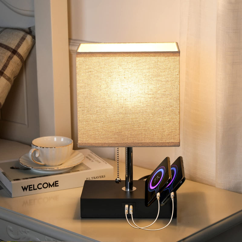  [AUSTRALIA] - Bedroom Lamp with USB C and USB Port Plus Phone Slots, LED Light Bulb