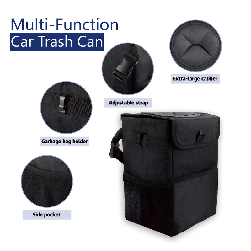  [AUSTRALIA] - JUSTTOP Waterproof Car Trash Can with Lid and Storage Pockets, 100% Leak-Proof Car Organizer, Multipurpose Trash Can for Car