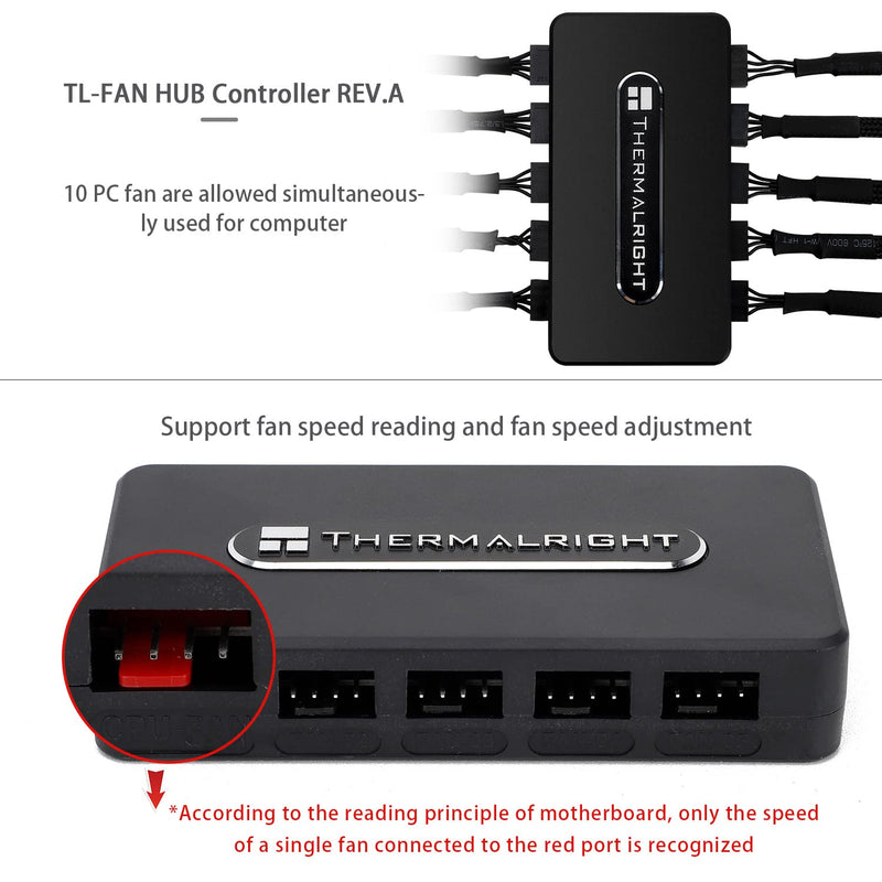  [AUSTRALIA] - Thermalright Fan HUB Controller REV. A 12V Fan Hub Support 10 Groups of Fans, Strong Paste + Magnetic Suction, 10-Port 4 Pin PC Fan Controller, SATA Power Cord Direct Input FAN HUB×10 port