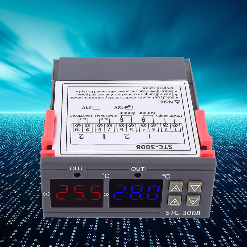  [AUSTRALIA] - Jadeshay Temperature Controller, Thermostat STC-3008 Digital Intelligent Thermostat, Adjustable Temperature Controller Switch with Two NTC (12V) for Incubator Fan Heater Fan Heating Mat Terrarium