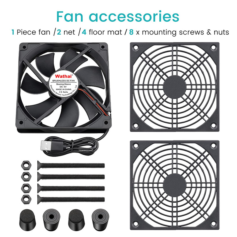  [AUSTRALIA] - Wathai Cooling Case Fan for Receiver DVR Xbox TV Box Router 120mm x 25mm 5V USB Power 120mm USB fan