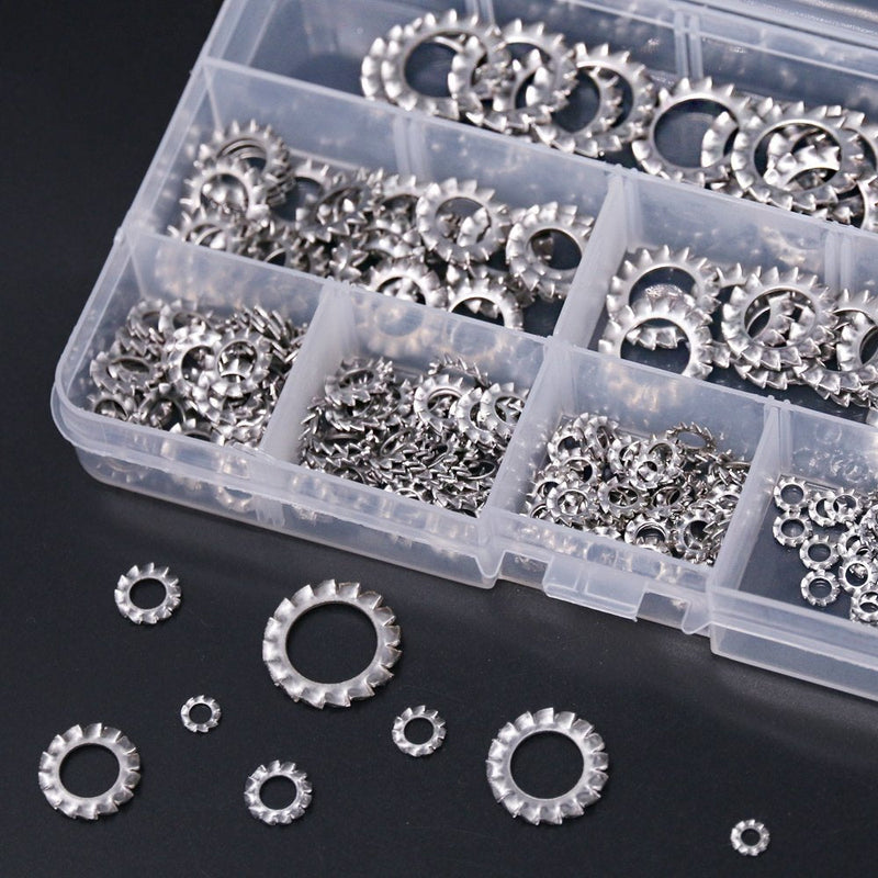  [AUSTRALIA] - Hilitchi 300-Pcs 304 Stainless Steel External Tooth Star Lock Washers Assortment Kit - Included: M2.5 M3 M4 M5 M6 M8 M10 M12