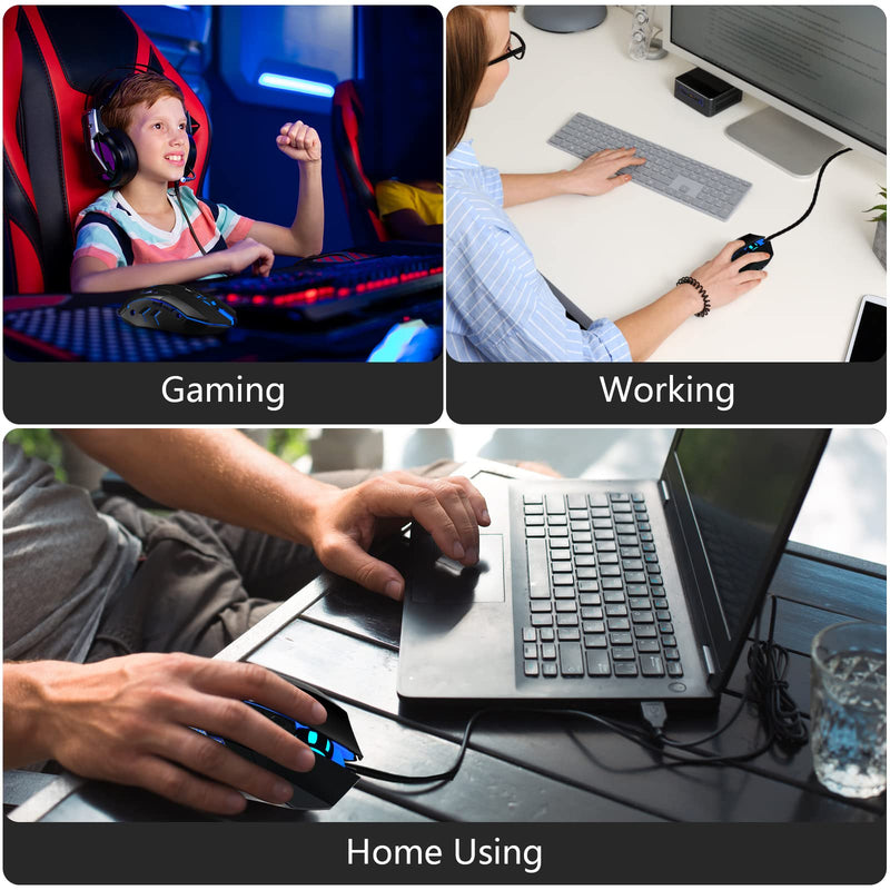  [AUSTRALIA] - FUWANG Wired Gaming Mouse, USB Computer Mouse with RGB Backlit, 7200 DPI Optical Sensor, Ergonomic Gamer Mouse with 6 Programmable Buttons for Windows/PC/Mac/Laptop Gamer Dark Black