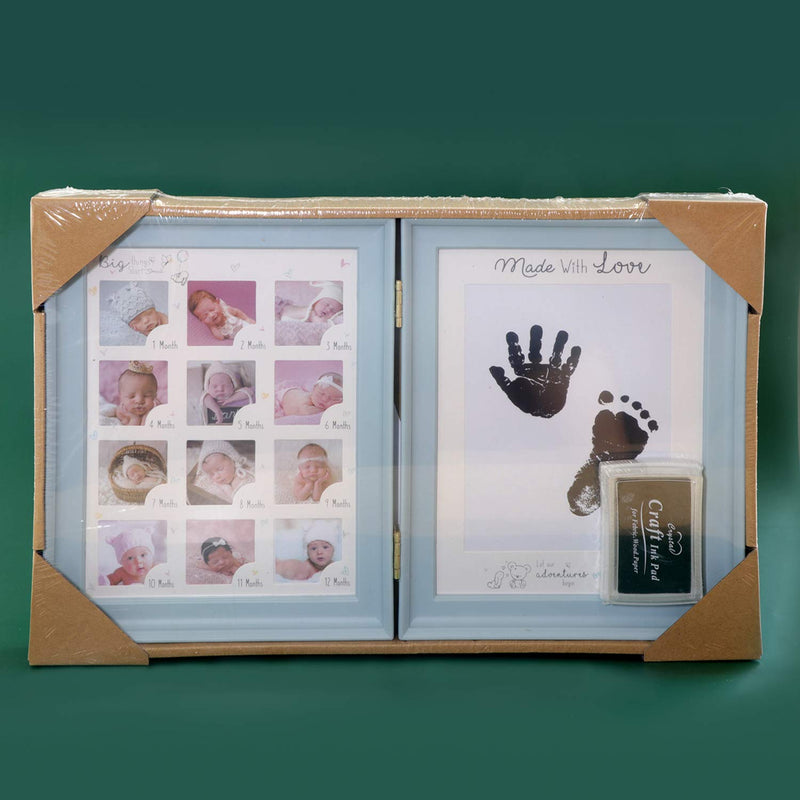  [AUSTRALIA] - Baby Handprint and Footprint Kit Keepsake Frame Baby First Year Picture Frame Month Frame Baby Gifts Personalized Baby Shower Gifts,Memory Art Picture Frames for Baby Registry, Nursery Decor(Blue) BLUE