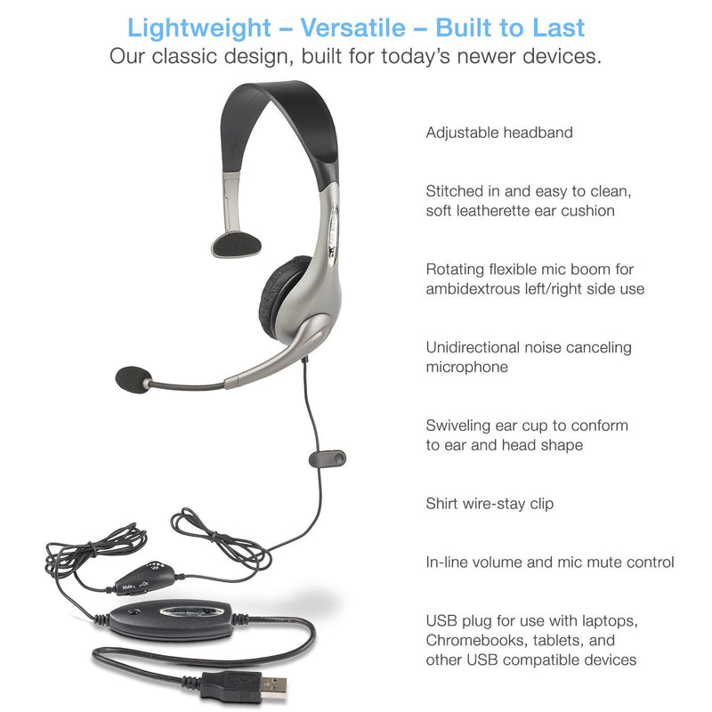  [AUSTRALIA] - Cyber Acoustics USB Mono AC-840 Headset, Headphone with microphone, Great for Education, Office and Call Centers (AC-840) Black