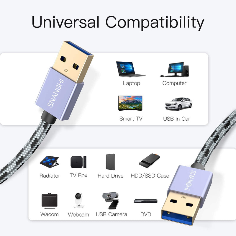  [AUSTRALIA] - USB 3.0 Cable Male to Male 1.5 ft, SNANSHI USB to USB Cable Nylon Braided Cable Aluminum Shell for Data Transfer Hard Drive Enclosures, Laptop Cooling Pad, Modems, Cameras and More Grey 1.5ft