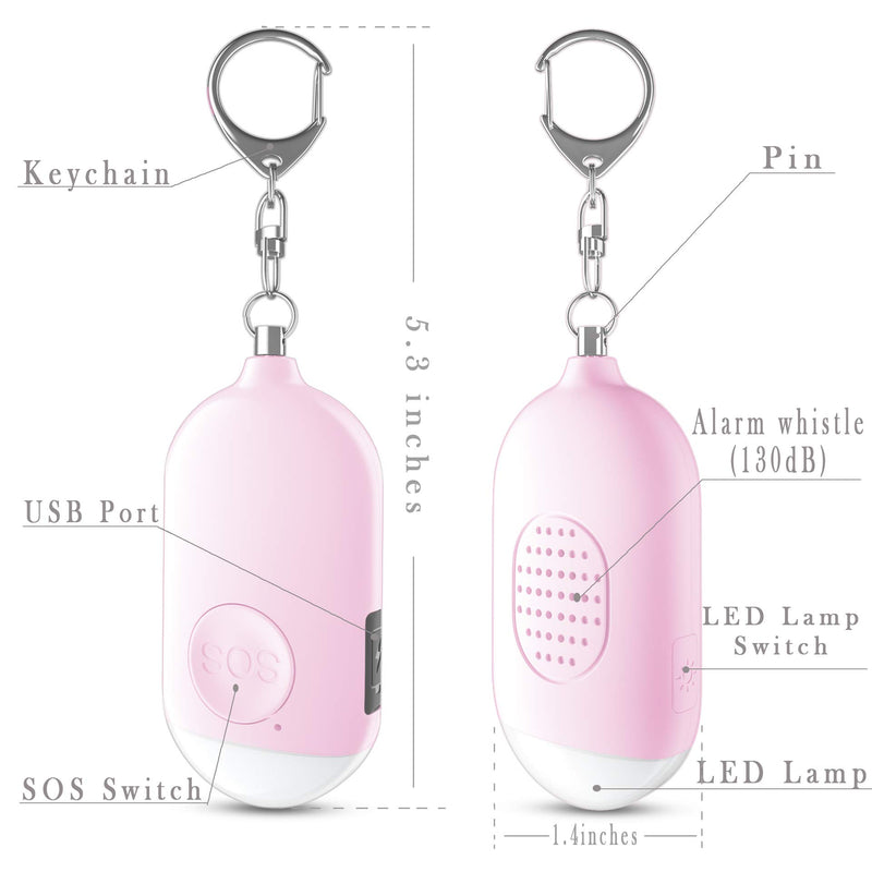 Safesound Personal Alarm Siren Song One PACK- 130dB Rechargerable Self Defense Alarm Keychian with Emergency Mini LED Flashlight - Security Personal Protection Devices for Women Girls Kids and Elderly Pink - LeoForward Australia