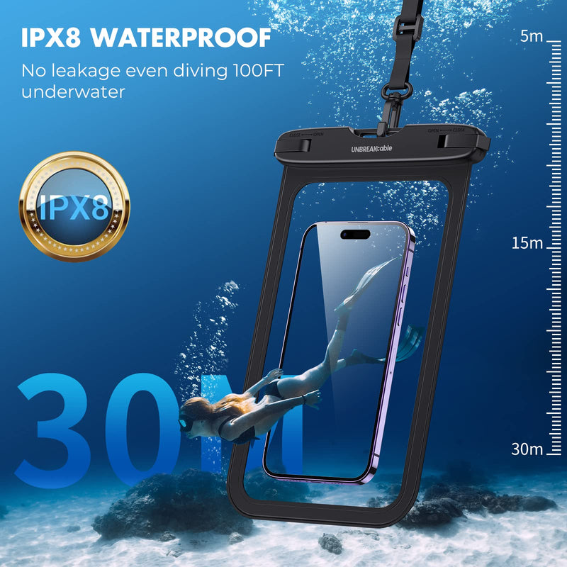  [AUSTRALIA] - UNBREAKcable Waterproof Phone Pouch, IPX8 Universal Waterproof Phone Case Cellphone Dry Bag for iPhone 14 13 12 11 Pro Max XS Plus Samsung Galaxy S23 and More Up to 9" –2 Pack with Emergency Whistles