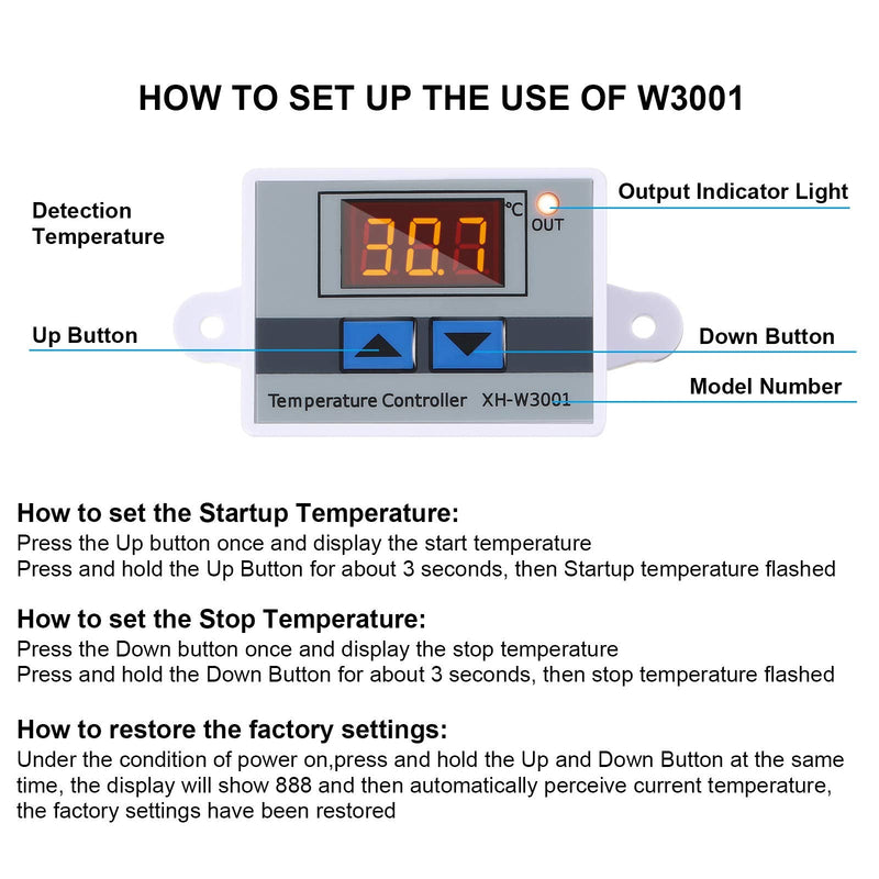  [AUSTRALIA] - 2 Pieces XH-W3001 Digital LED Temperature Controller Module Digital Thermostat Switch with Waterproof Probe Programmable Heating Cooling Electronic Thermostat Range from -50? to 110? (12V 10A 120W) 2