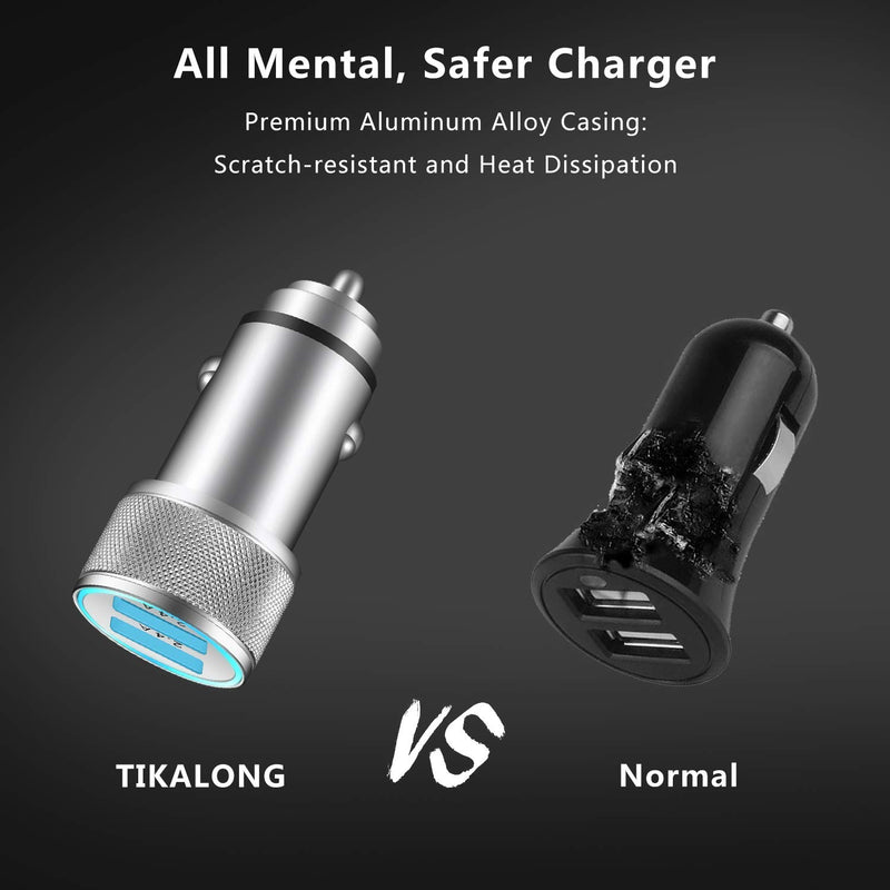 TIKALONG Car Charger Compatible with iPhone 11/12 /XR/XS/X/Pro Max 8/7/6/6S Plus 5S/5C/SE2, iPad Air Mini Pro (2.4A Dual Port USB Car Charger with 2X 3ft Charging Cable) (3in1 Pack) - LeoForward Australia