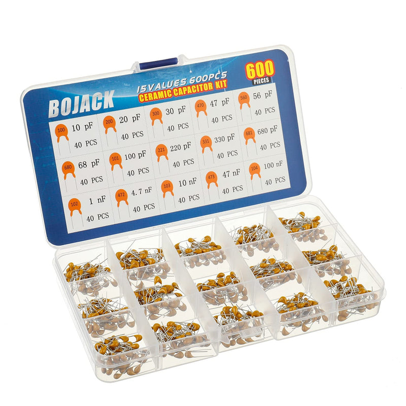  [AUSTRALIA] - BOJACK 15 Type Values 600Pcs Ceramic Capacitor Assortment Kit Capacitors from 10pf to 100nF in a Box
