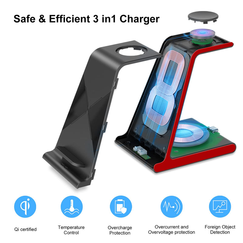  [AUSTRALIA] - Lopnord Wireless Charging Station Compatible with Samsung Galaxy Z Fold 3/Z Flip 3/S22/S21/S21 Ultra/S20/S21 FE 5G, 3 in 1 Wireless Charger for iPhone 13/12/11 Pro Max Samsung Galaxy Watch 4 Red