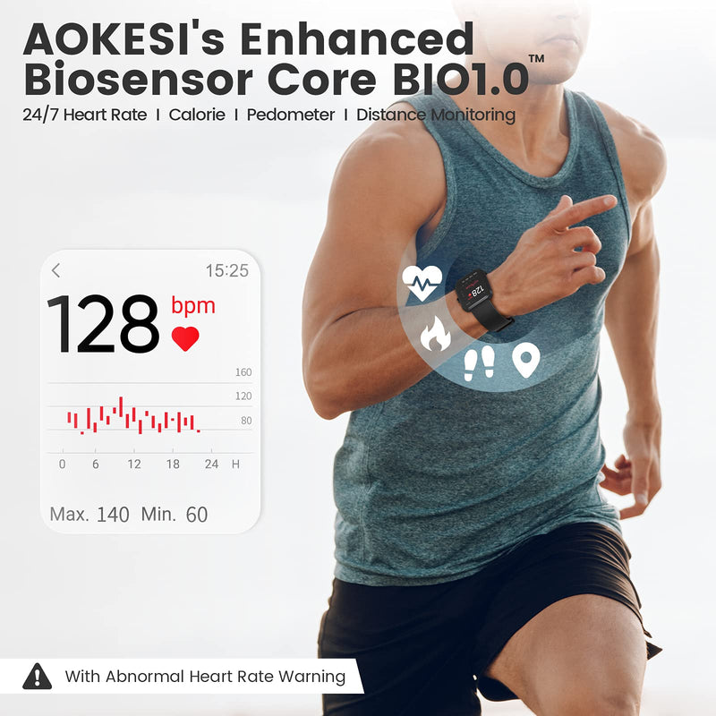  [AUSTRALIA] - Smart Watch, AOKESI 2021 Smart Watch for Android Phones and iPhone Compatible with Alexa Built-in, Smart Watch for Men, 5ATM Waterproof Fitness Smartwatch with Sleep, Heart Rate, Blood Oxygen Monitor Black