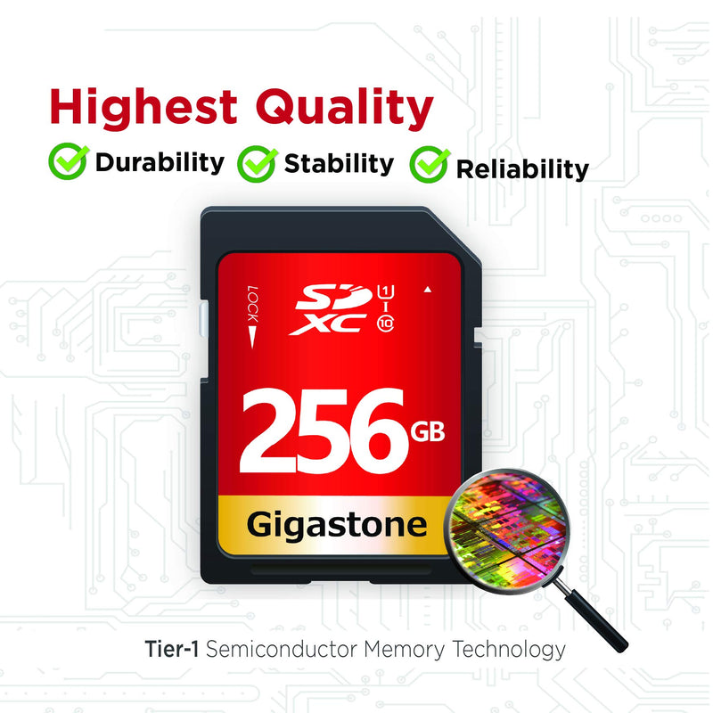  [AUSTRALIA] - [Gigastone] 256GB SD Card UHS-I U1 Class 10 SDXC Memory Card High Speed Full HD Video Canon Nikon Sony Kodak Olympus Panasonic Digital Camera, with 1 Mini case SD 256GB U1 1-Pack