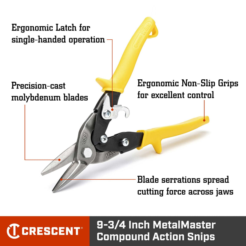  [AUSTRALIA] - Crescent Wiss 9-3/4 Inch MetalMaster Compound Action Snips - Straight, Left and Right Cut - M3R