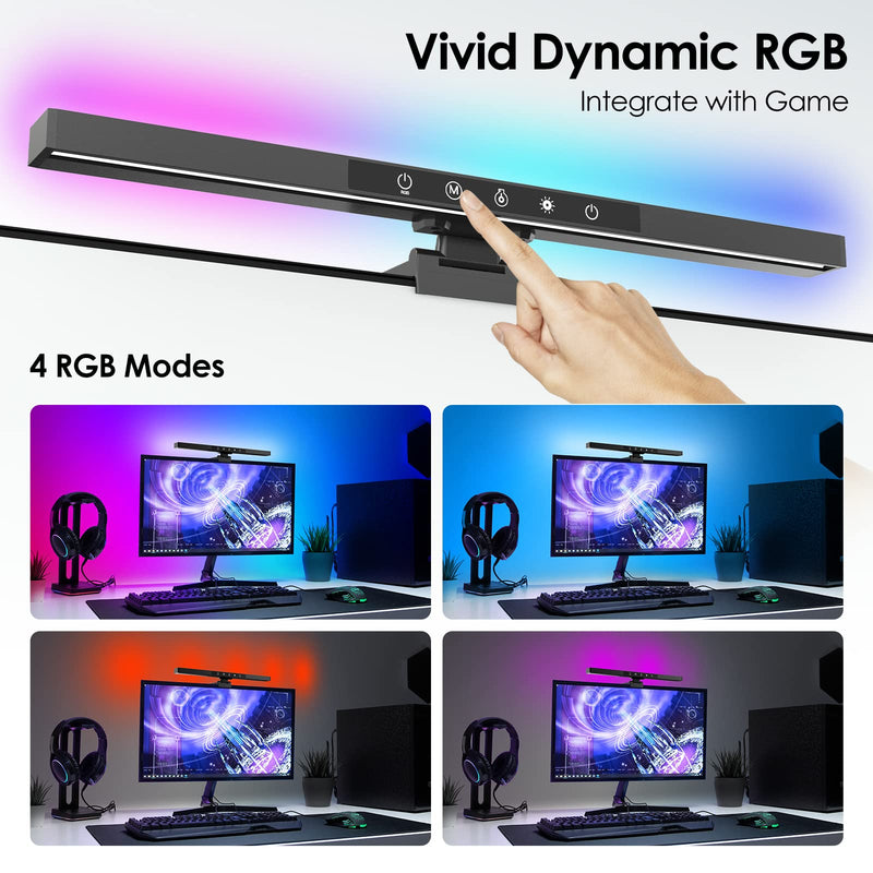  [AUSTRALIA] - Computer Monitor Light bar, Ropelux Monitor Lamp for Eye Caring, 2700-6500K & RGB Backlight,Touch Control with Memory Function, Blue-ray Blocking, No Screen Glare Desk Lamp for PC/Office/Gaming/Home