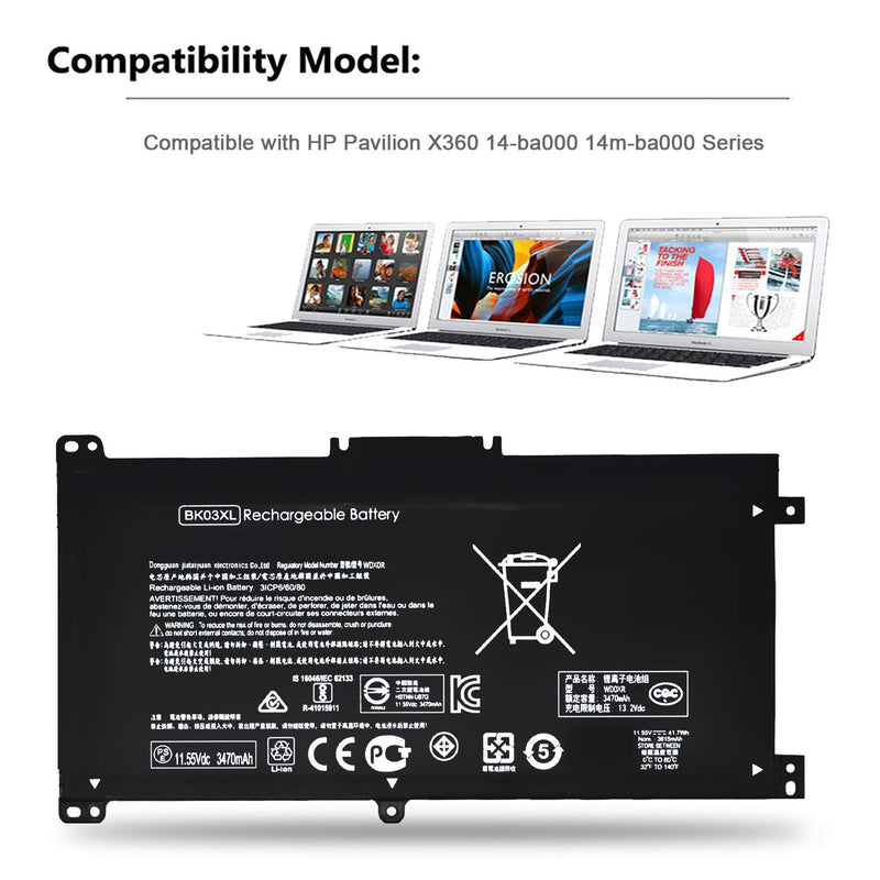  [AUSTRALIA] - Emaks BK03XL Battery for HP Pavilion X360 14-BA000 14M-BA000:14m-ba011dx 14m-ba013dx 14m-ba015dx 14m-ba114dx 14-ba253cl 14-ba125cl 14-ba175nr 14-ba051cl 916366-421 541 916811-855 HSTNN-LB7S UB7G